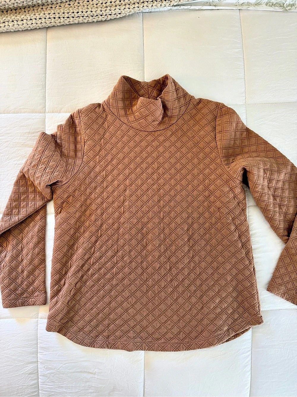 J.Crew Quilted Mockneck Pullover Camel Medium